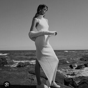 Kaia Gerber Zara collection Sleeveless Ribbed Turtleneck Maxi Dress - Cream